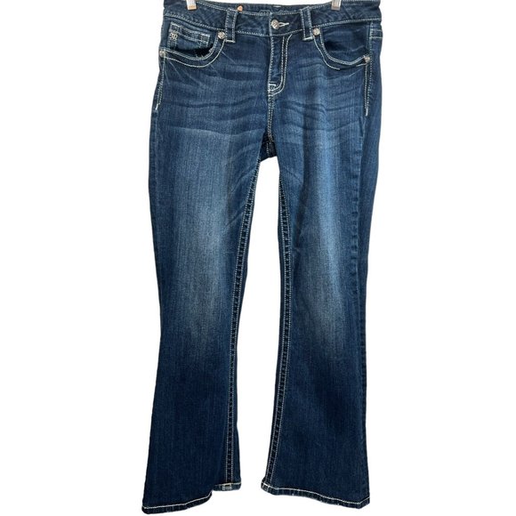 Miss Me MS4009862 Dark Wash DK133 Mid Rise Boot Size 31 Flap Pockets 30" Inseam - Picture 2 of 5